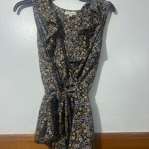 Max Studio Black Floral wrap tank top blouse